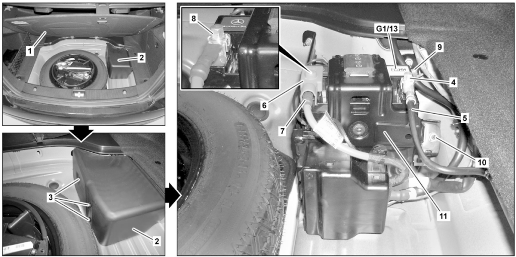 Mercedes auxiliary battery location C-Class 