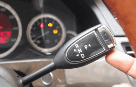 Close-up of Mercedes PRND gear selector used for diagnosing transmission issues