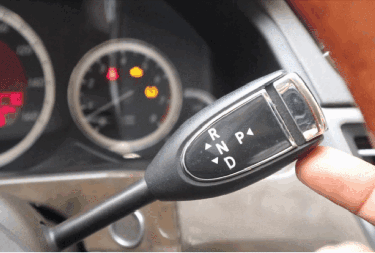 Close-up of Mercedes PRND gear selector used for diagnosing transmission issues