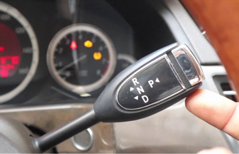 Close-up of Mercedes PRND gear selector used for diagnosing transmission issues
