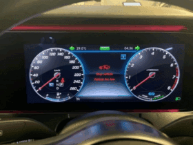 Mercedes-Benz dashboard showing suspension warning message “Stop vehicle, vehicle too low”